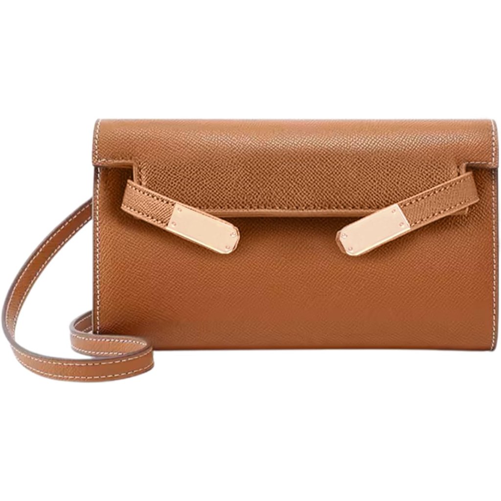 Women's Brown Compact Crossbody Hobo Shoulder Tote Bag With Twist Lock